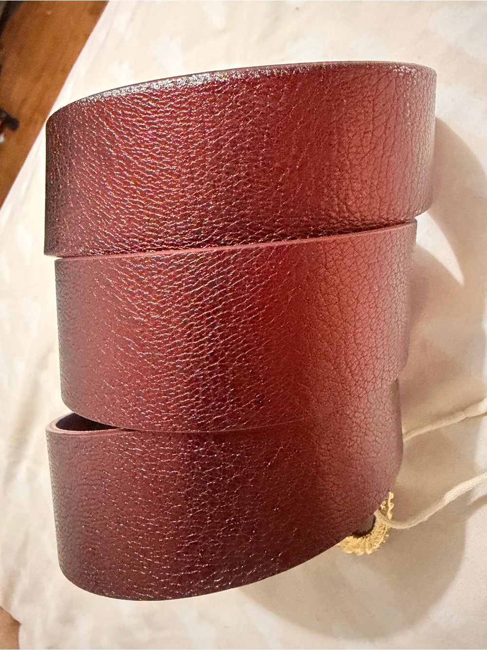 Sezane Metallic Burgundy Leather Belt with Gold Buckle